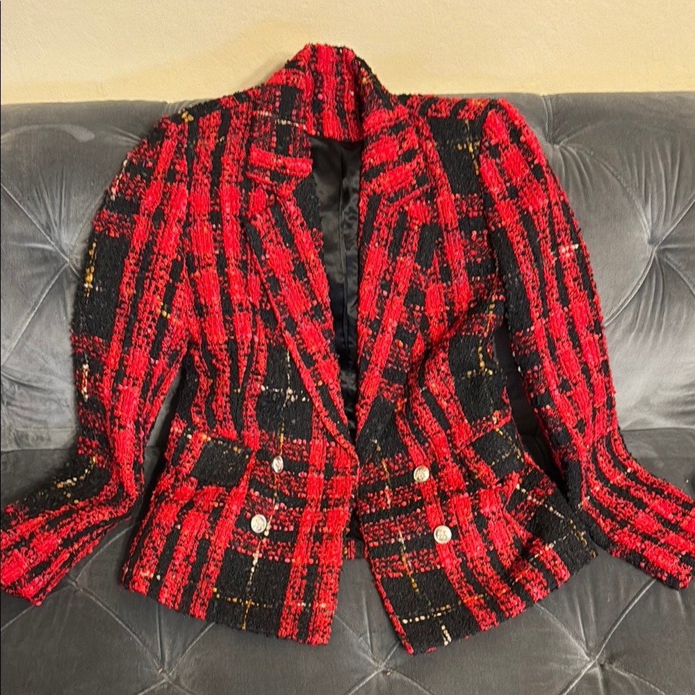 Tweed Plaid Red and Black Women's Jacket